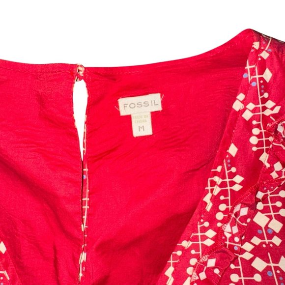 Women's Fossil Dress Size M Red Short Sleeve peasant vintage inspired spring - Picture 8 of 10